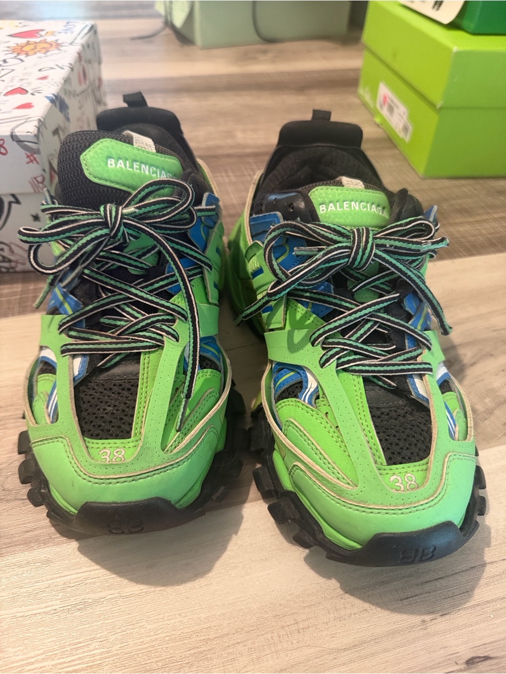 Balenciaga Green and Blue Track Trail Sneakers